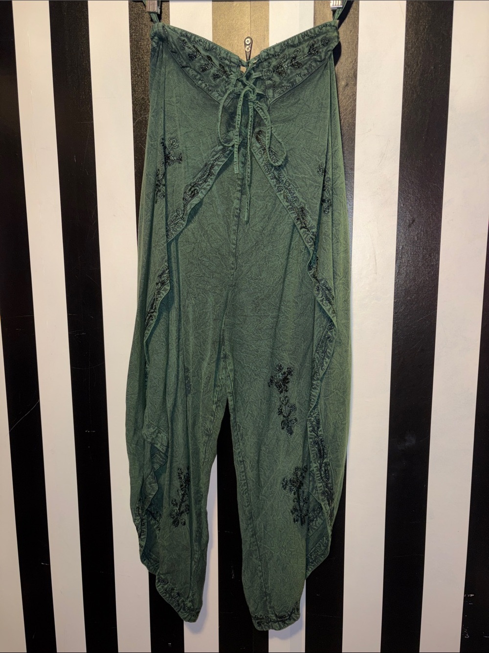 Women’s Green Tie-Front Harem Pants Hippie Whimsigoth Small/Medium 2-6/8 NWT New